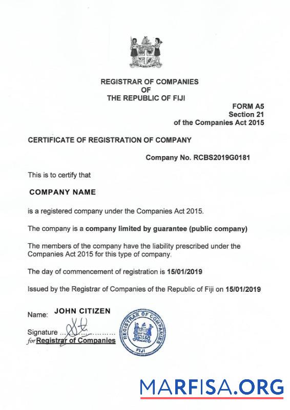 Downloadable Fiji Certificate of Registration real example